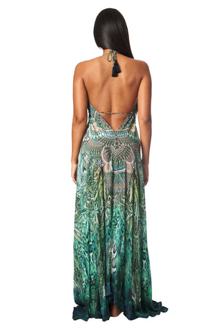 Beaded Luxe  Halter Maxi by La Moda - Emerald