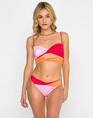 Bri Bandeau Bikini Top in Sunset Hibiscus with Cutout & Twist Details - Front View