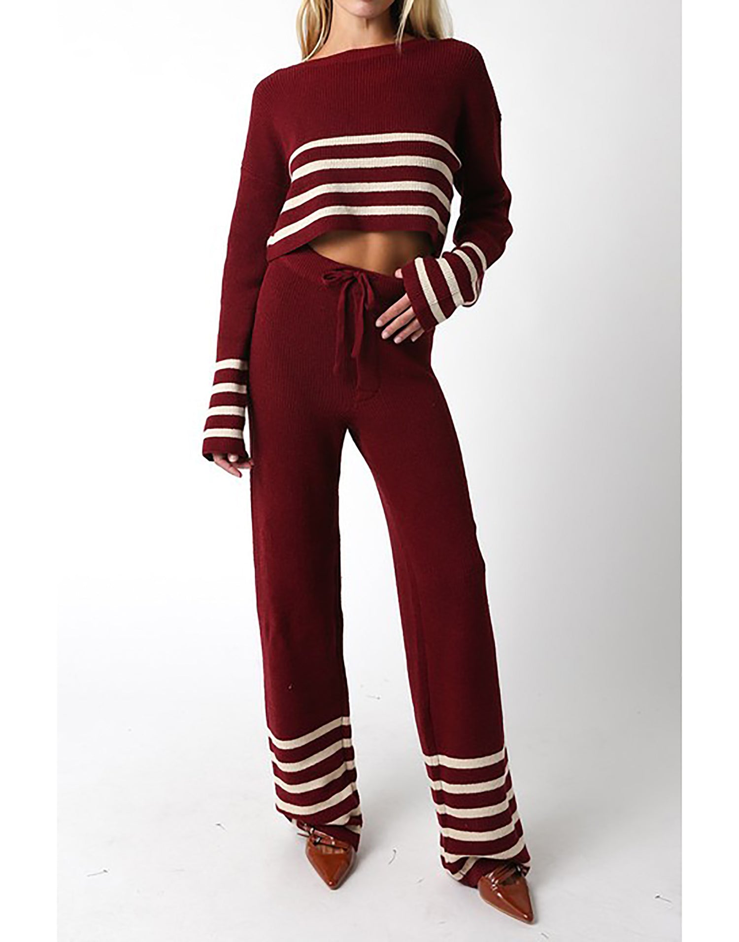 Cozy Cali Lounge Top by Summer Haus - Burgundy/White