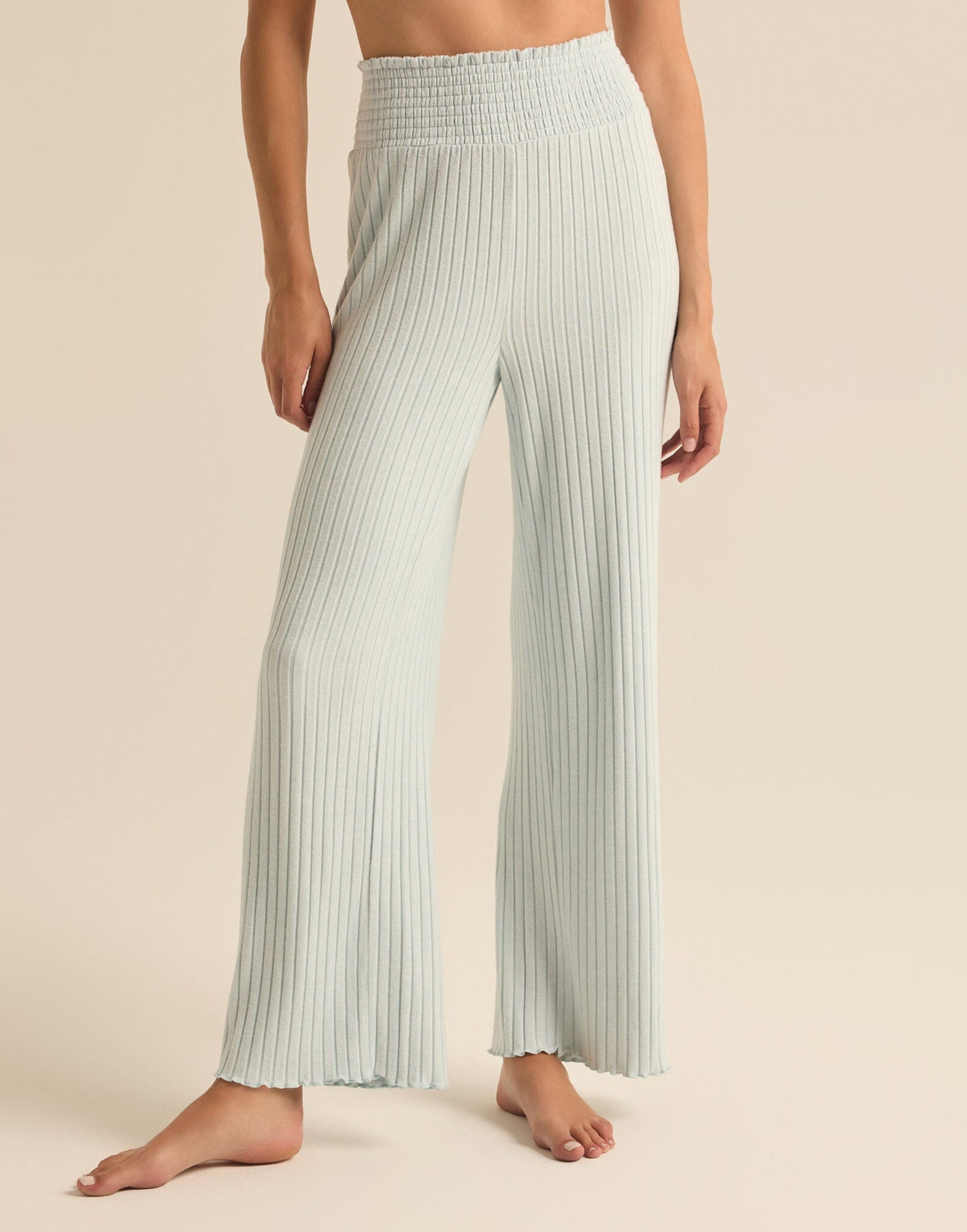 Dawn Smocked Rib Lounge Pant by Z Supply in Snowflake Blue - Front View