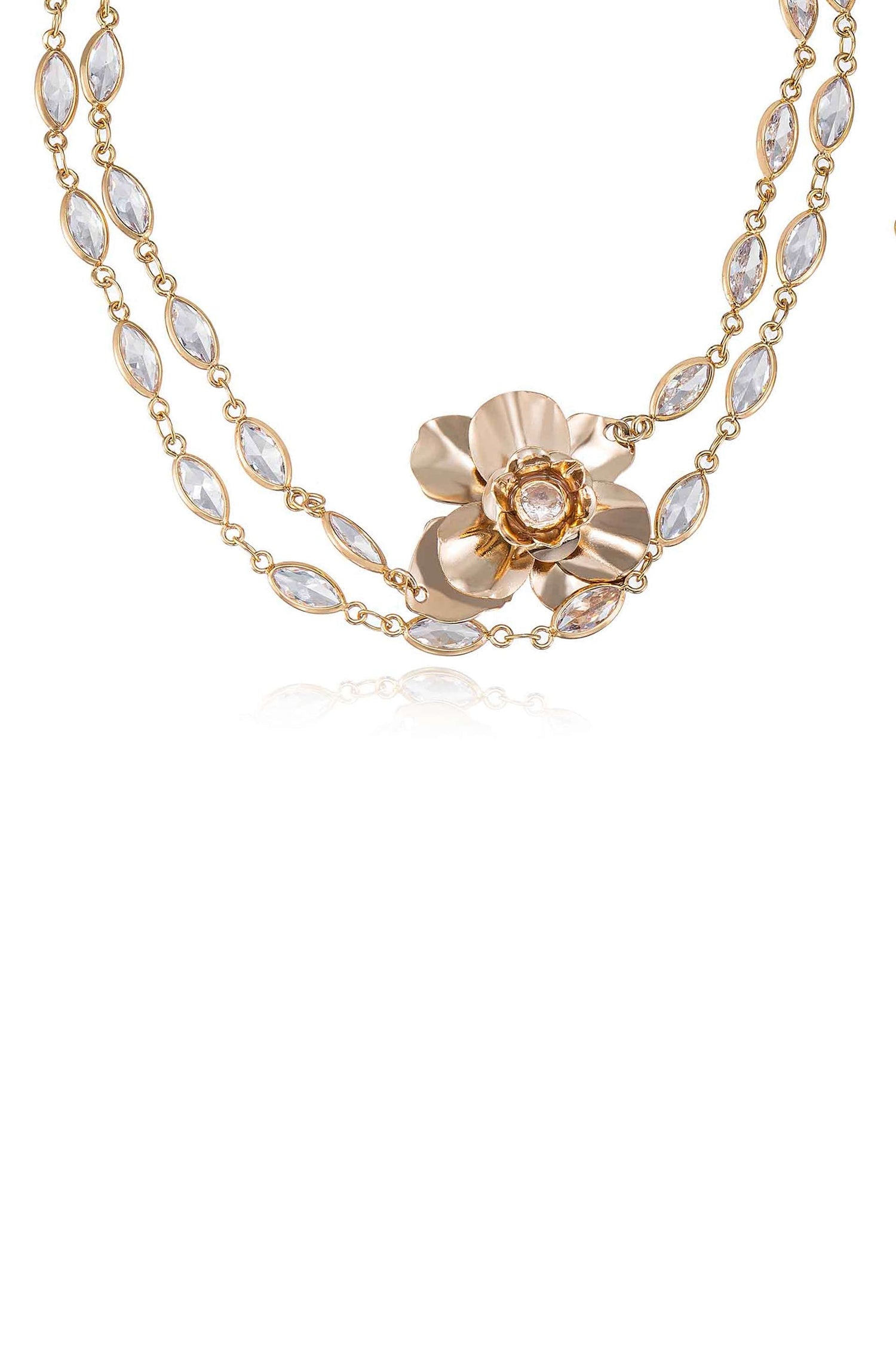 Bezel Crystal Layered Flower Necklace