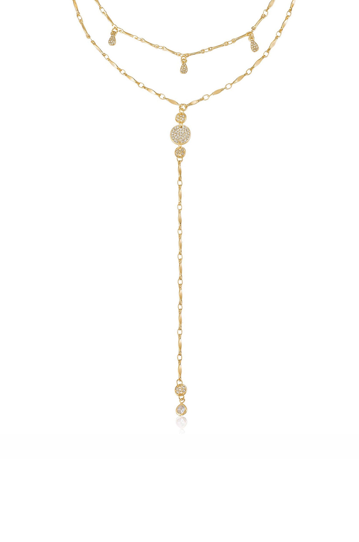 Carmine Layered Crystal Lariat Necklace by Ettika