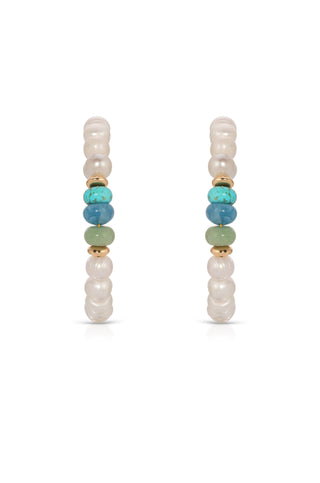 Beach Day Pearl and Gemstone Hoop Earrings