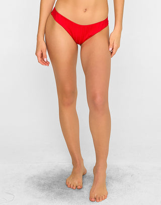 Gloria Skimpy Bikini Bottom in Red Shiny Wide Rib - Front View