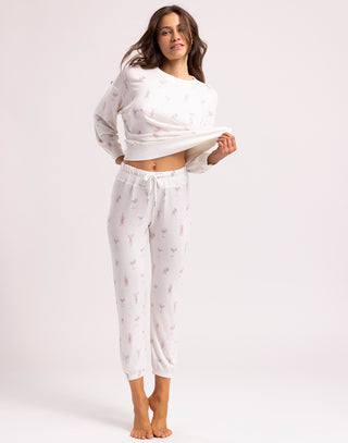 Happy Hour Cocktails Long Sleeve Lounge Top by Z Supply in Cloud Dancer - Alternate Front View