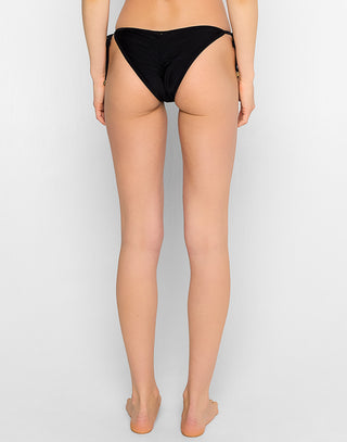 Hard Summer Tie Side Bikini Bottom in Black with Rows of Binding & Nude Lining - Alternate Back View