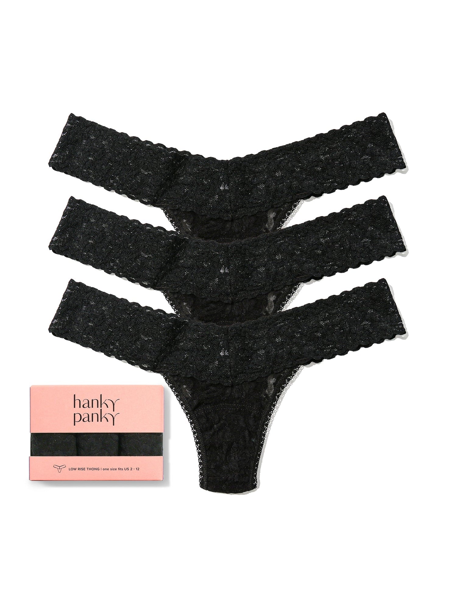 3 Pack Signature Lace® Low Rise Thongs Black