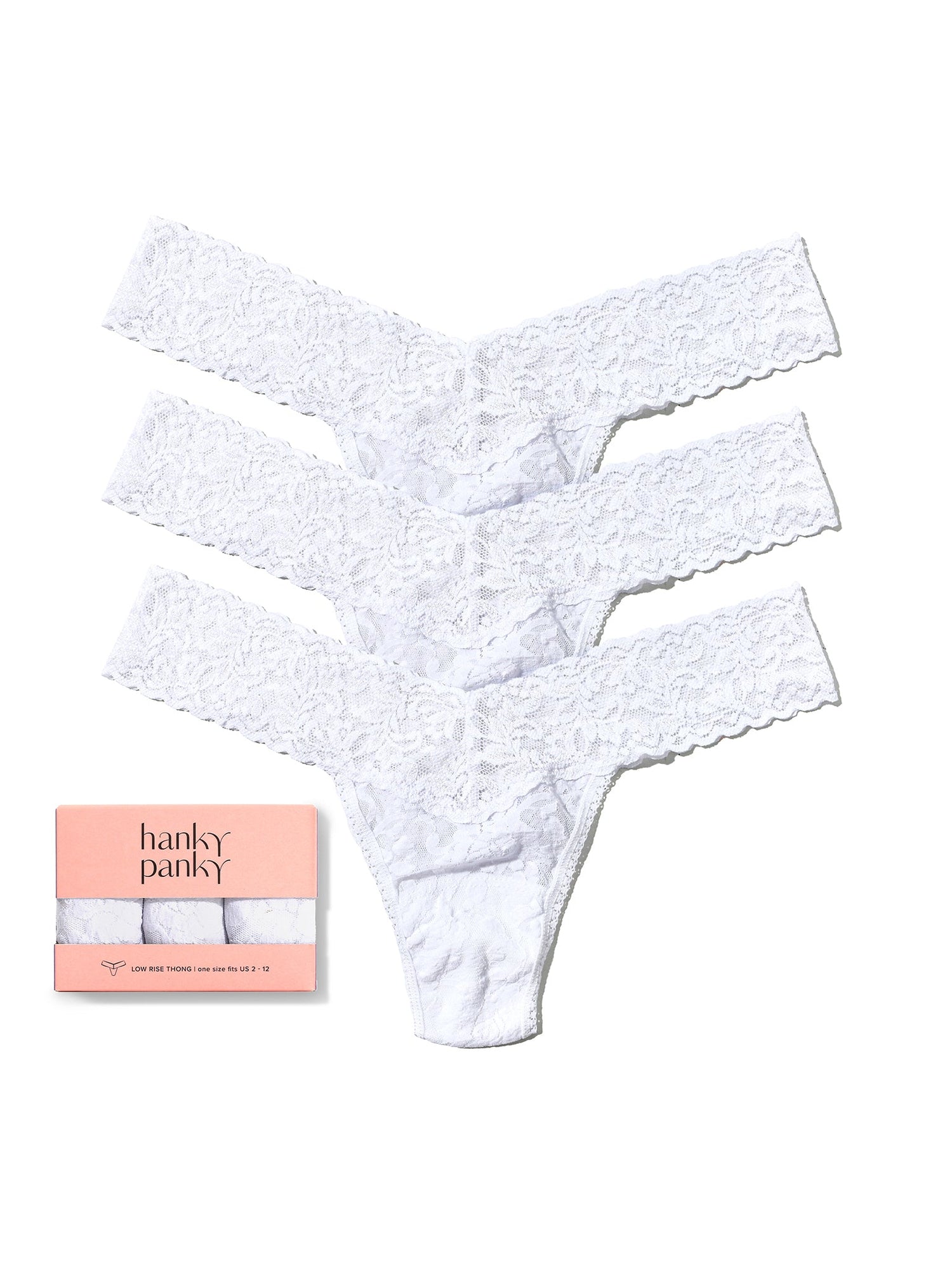 3 Pack Signature Lace® Low Rise Thongs White