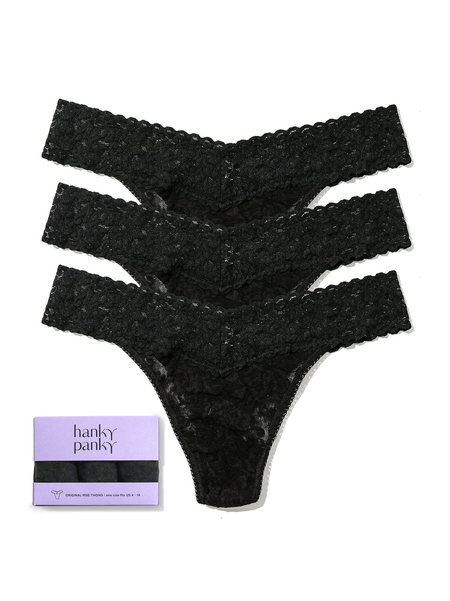 3 Pack Signature Lace® Original Rise Thongs Black