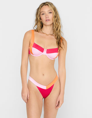 Naomi Micro Tango Brazilian Bikini Bottom in Sunset Hibiscus - Front View