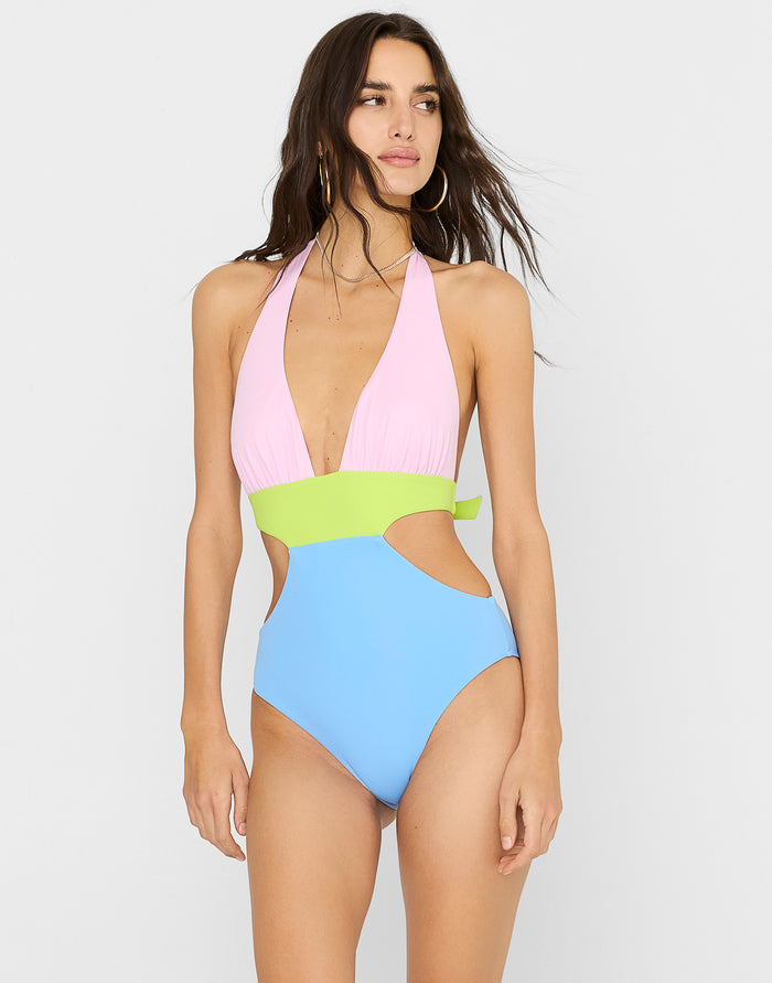 Katrina Full One Piece Swimsuit in Neon Pink Rib, Beach Bunny