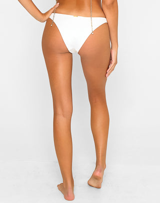 Noelani Skimpy Bikini Bottom in White with Gold Hardware Pieces with Crystals - Alternate Back View