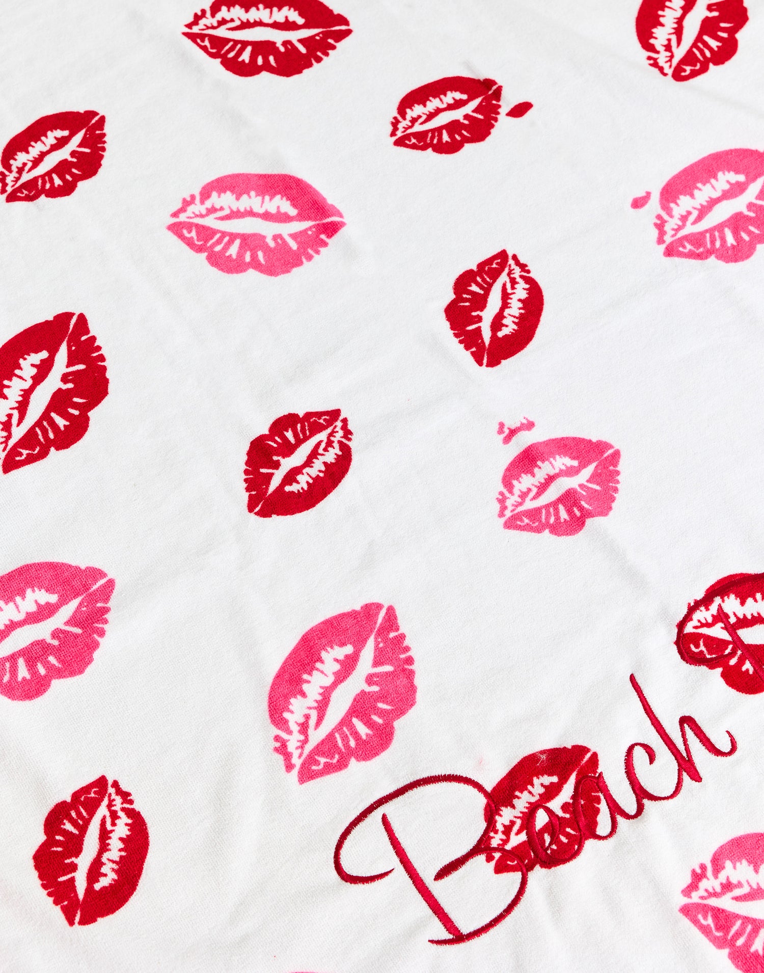 Beach Bunny Towel in Lips of an Angel with Red Ruffle - Front Detail View