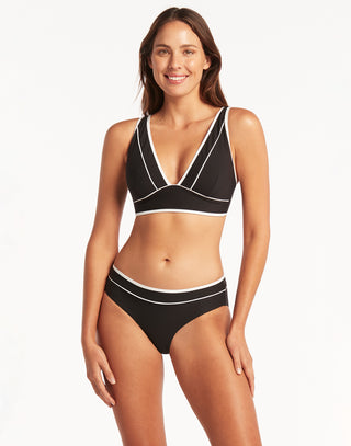 Elite Mid Bikini Bottom by Sea Level in Black - Front View