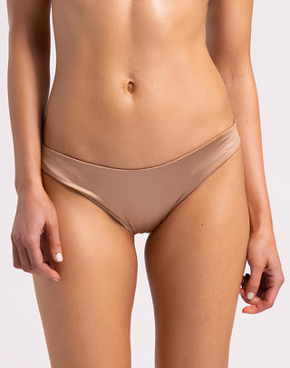 Stephanie Midi Bikini Bottom in Brown Sugar - Front Detail View