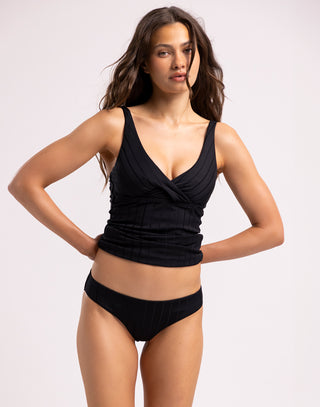 Vivian Tankini Bikini Top in Black Shiny Wide Rib - Alternate Front View