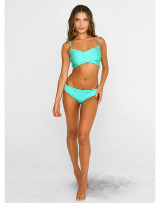 Wendy Bralette Top - Aqua Shiny Wide Rib