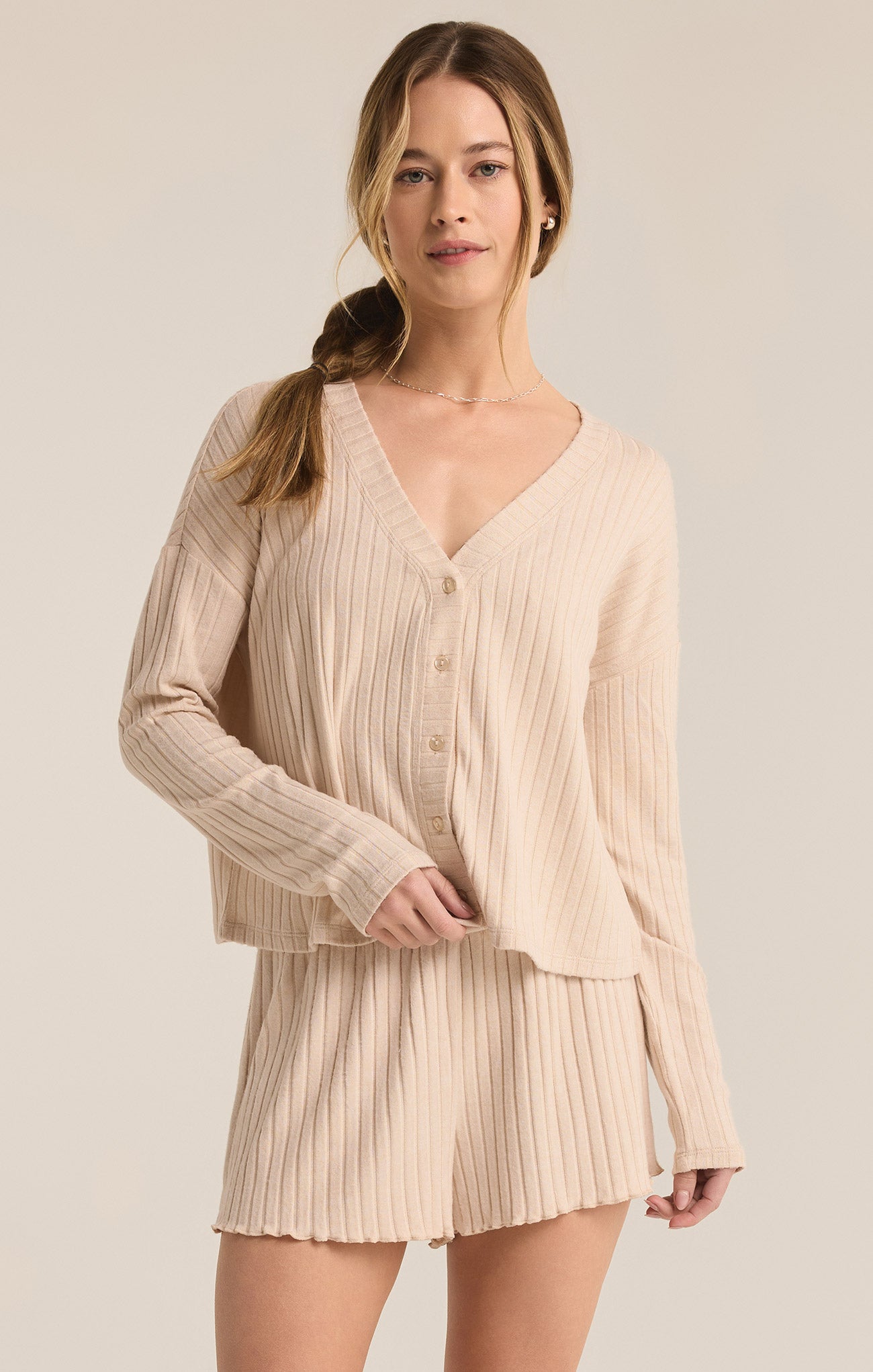 Mara Long Sleeve Cardigan Top by Z Supply - Light Oatmeal Heather