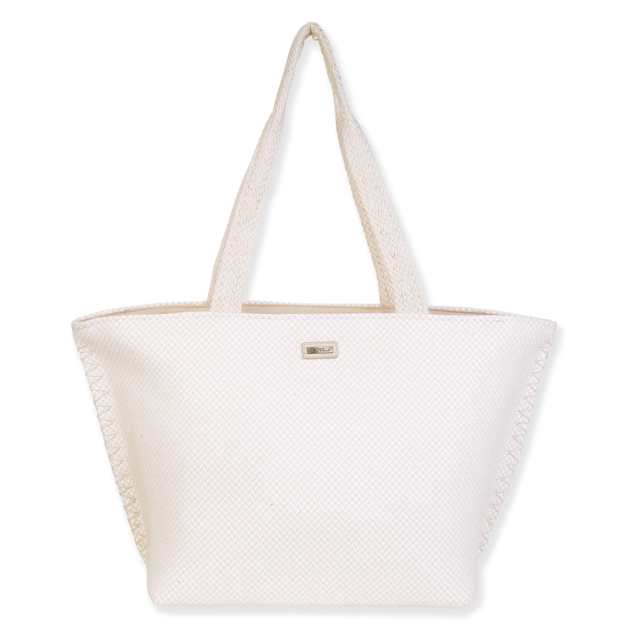 White Stitch Shoulder Tote by Sun N  Sand - White