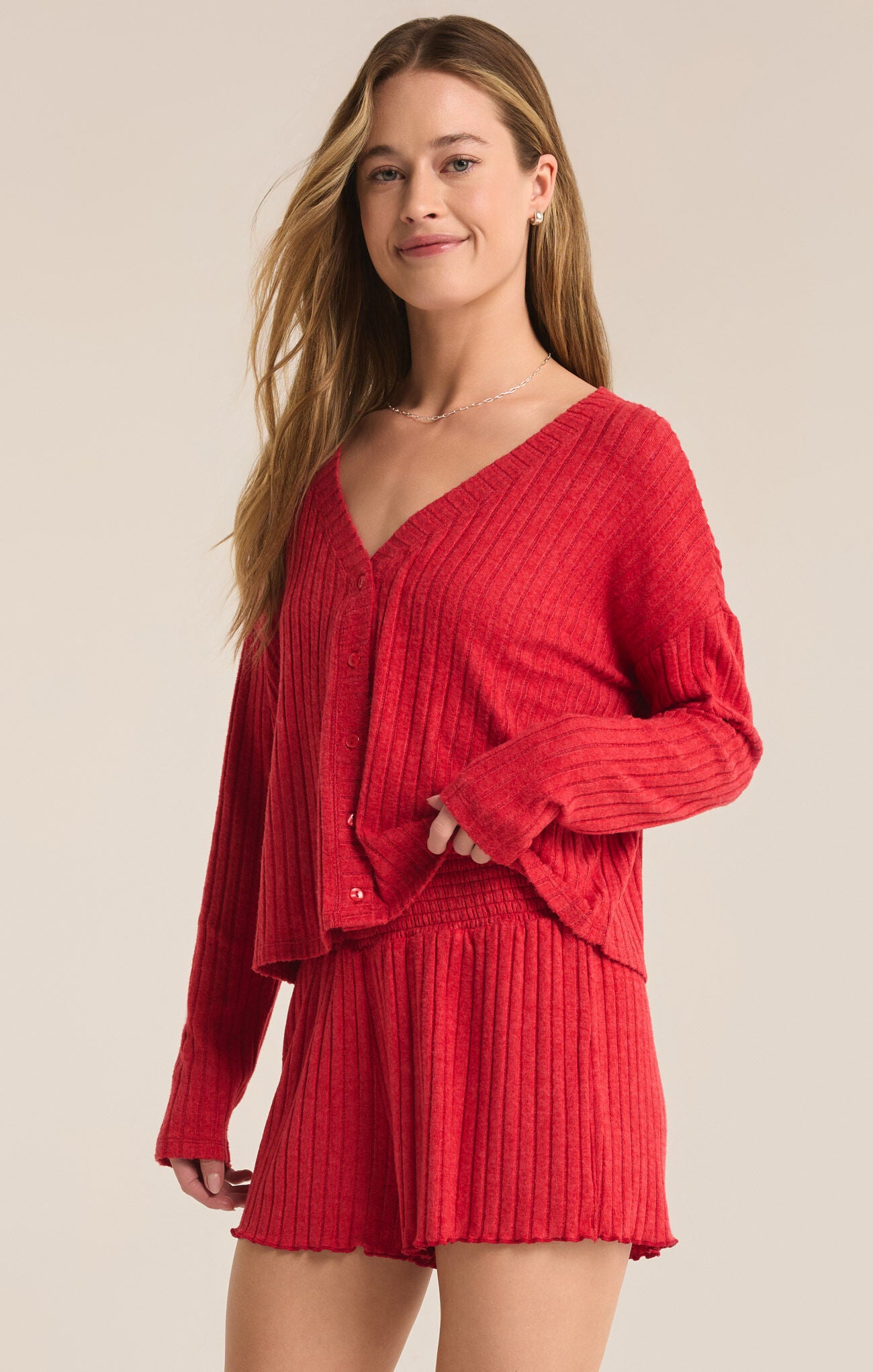 Mara Long Sleeve Cardigan Top by Z Supply - Haute Red