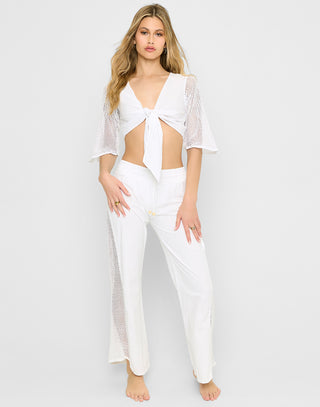 Nelly Flare Pant in White with Mesh Side Detailing - Front View