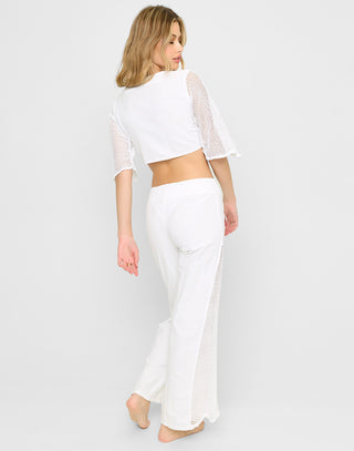 Nelly Flare Pant in White with Mesh Side Detailing - Back View