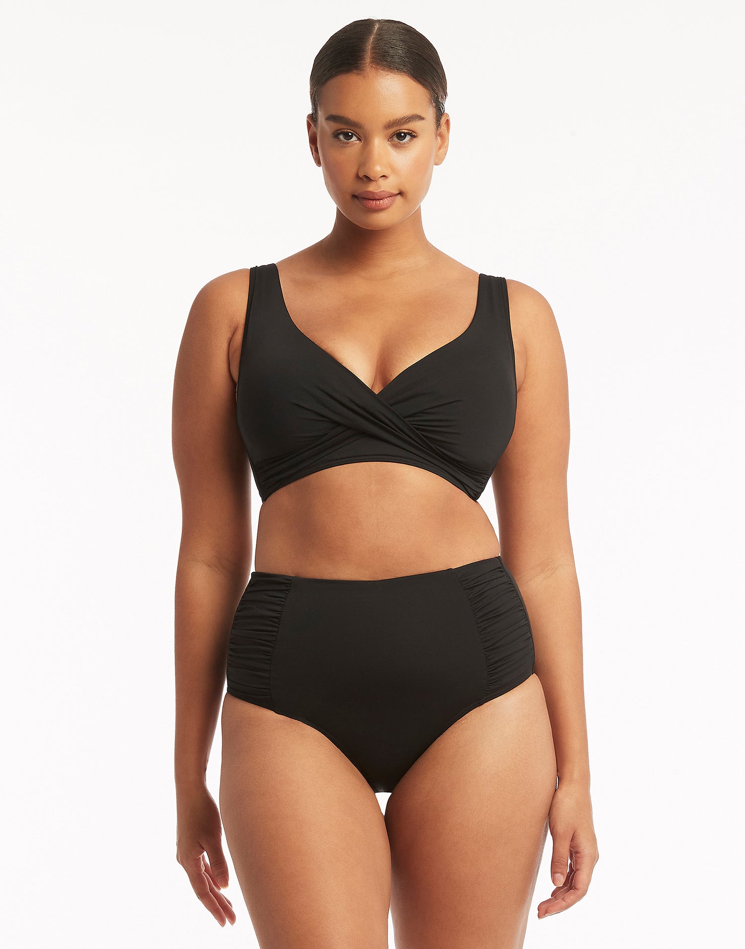 Essentials Gathered Side High Waist Bottom in Black