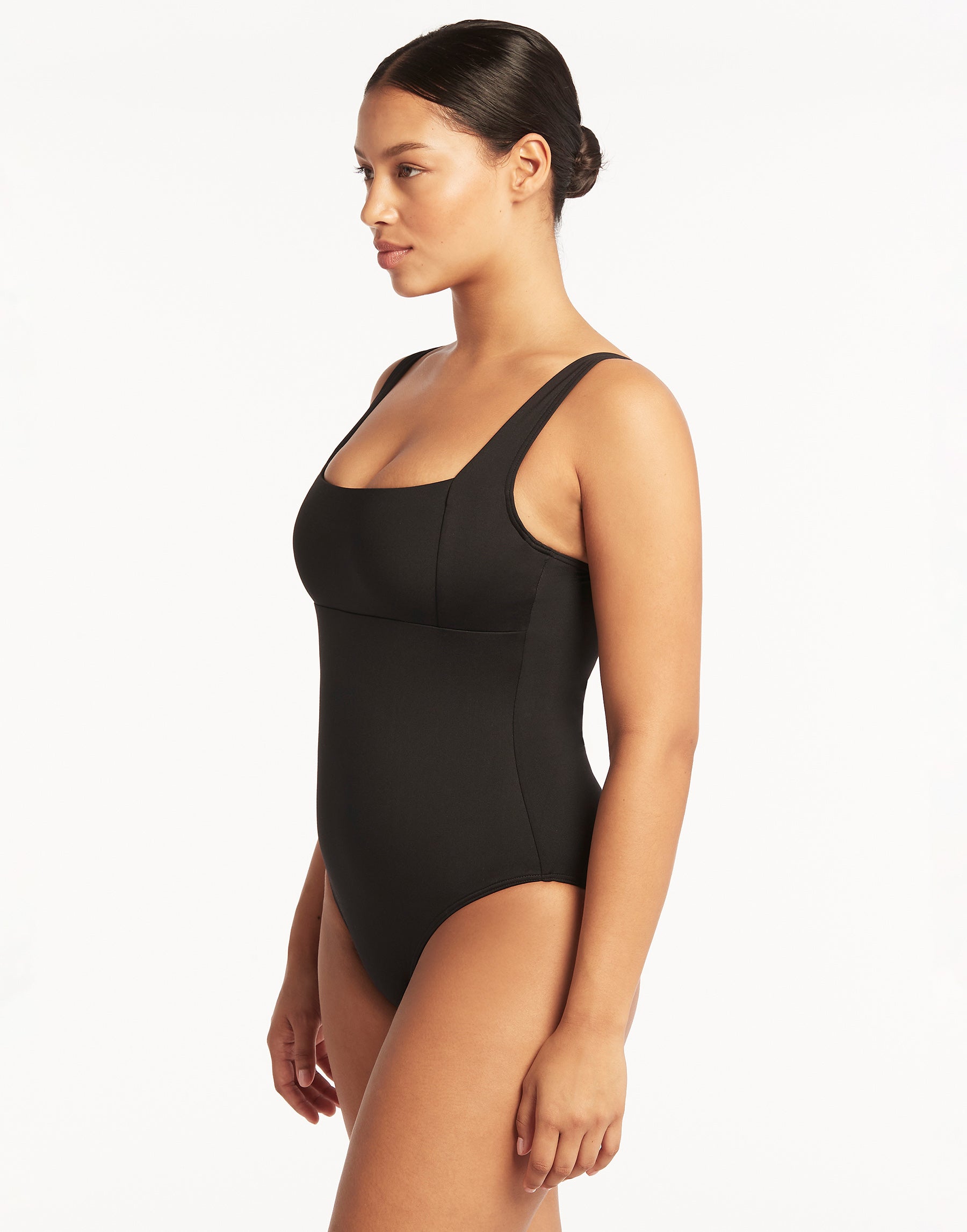 Essentials Square Neck One Piece in Black Beach Bunny Swimwear