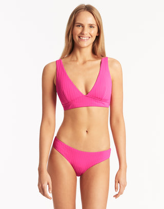 Vesper Longline Triangle Top by Sea Level in Hot Pink - Front View