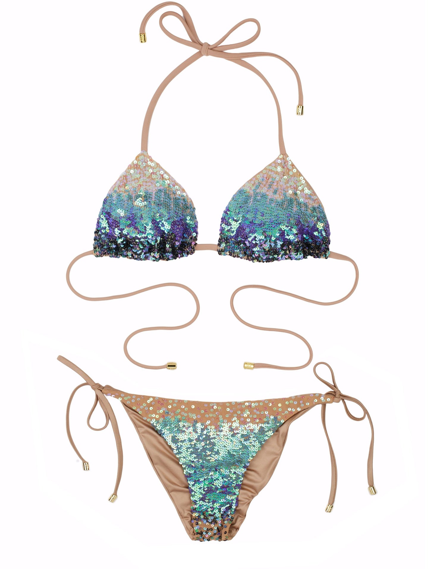 Ariel Triangle Bikini Top in Blue Ombre Sequins | Beach Bunny Swimwear