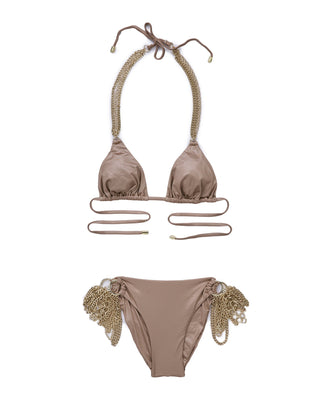 Bronze Ball and Chain Triangle Bikini Top - product view