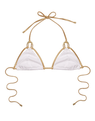 Madagascar Glam Triangle Bikini Top in White with Gold Hardware - Product View 