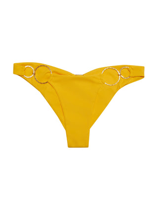 Nadia Skimpy Bikini Bottom in Honey Yellow Rib with Gold Hardware - product view 